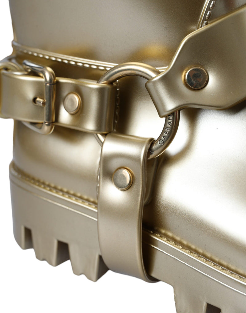 Metallic Gold Rubber PVC Rain Boots Shoes Dolce & Gabbana