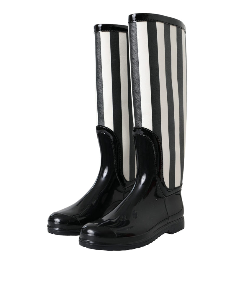 Black Rubber Knee High Flat Boots Shoes Dolce & Gabbana