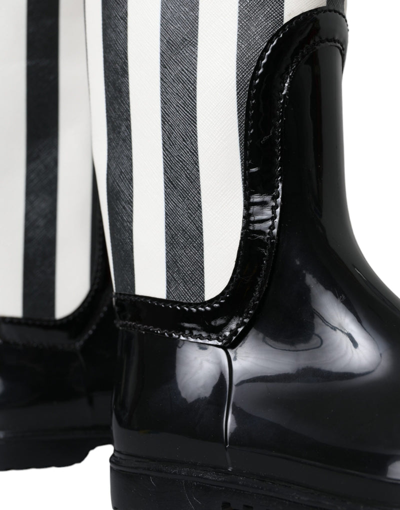 Black Rubber Knee High Flat Boots Shoes Dolce & Gabbana