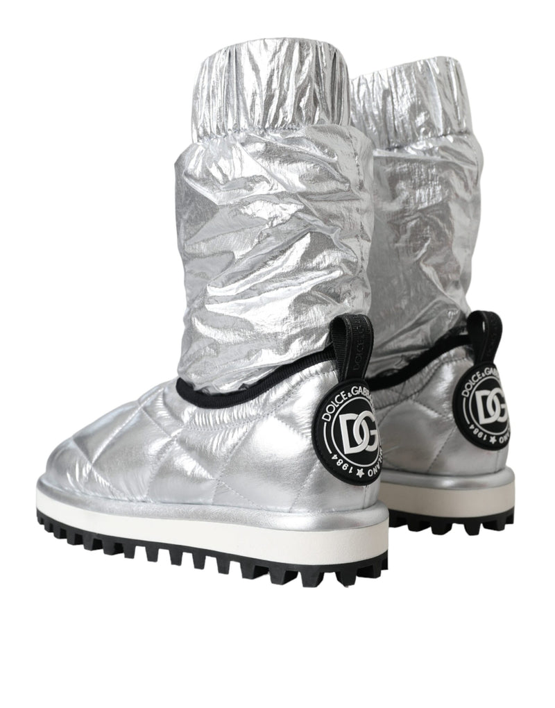 Metallic Silver Quilted Logo Patch Boot Shoes Dolce & Gabbana