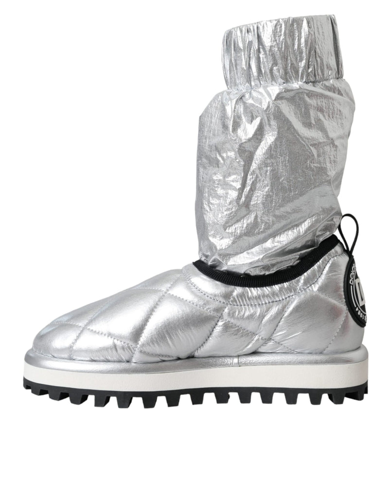 Metallic Silver Quilted Logo Patch Boot Shoes Dolce & Gabbana