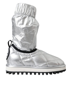 Metallic Silver Quilted Logo Patch Boot Shoes Dolce & Gabbana