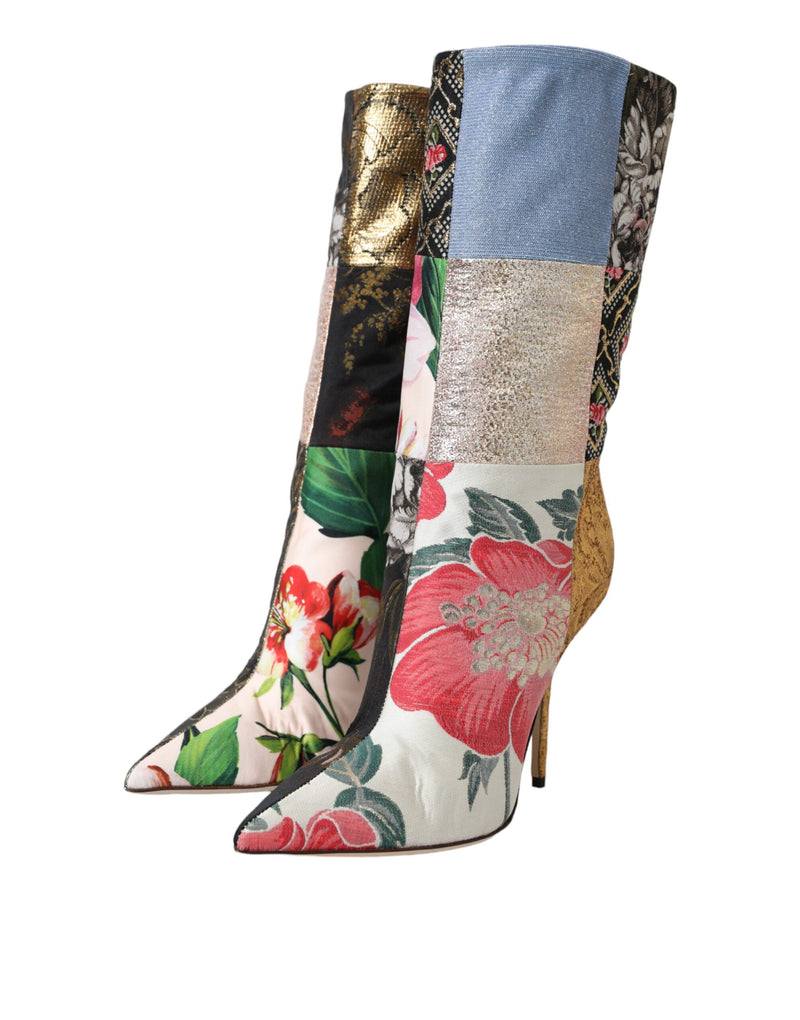 Multicolor Patchwork Print Heeled Boots Shoes Dolce & Gabbana