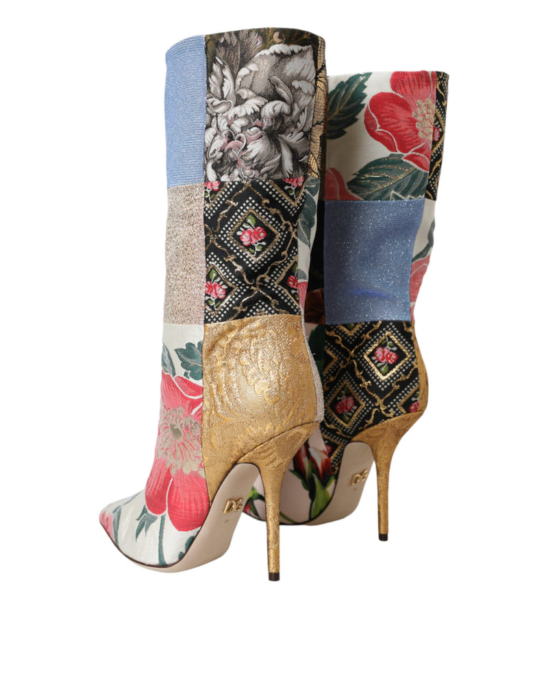 Multicolor Patchwork Print Heeled Boots Shoes Dolce & Gabbana