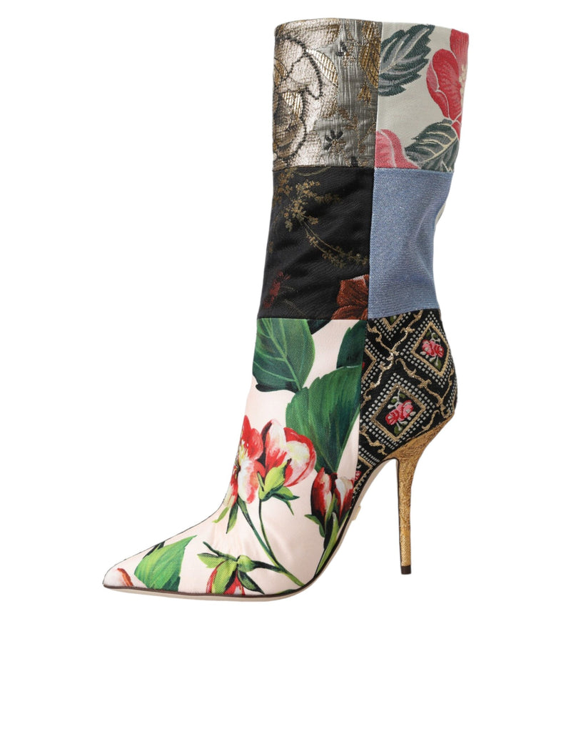 Multicolor Patchwork Print Heeled Boots Shoes Dolce & Gabbana