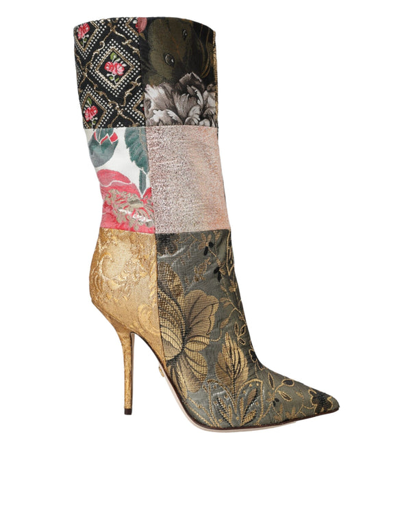 Multicolor Patchwork Print Heeled Boots Shoes Dolce & Gabbana