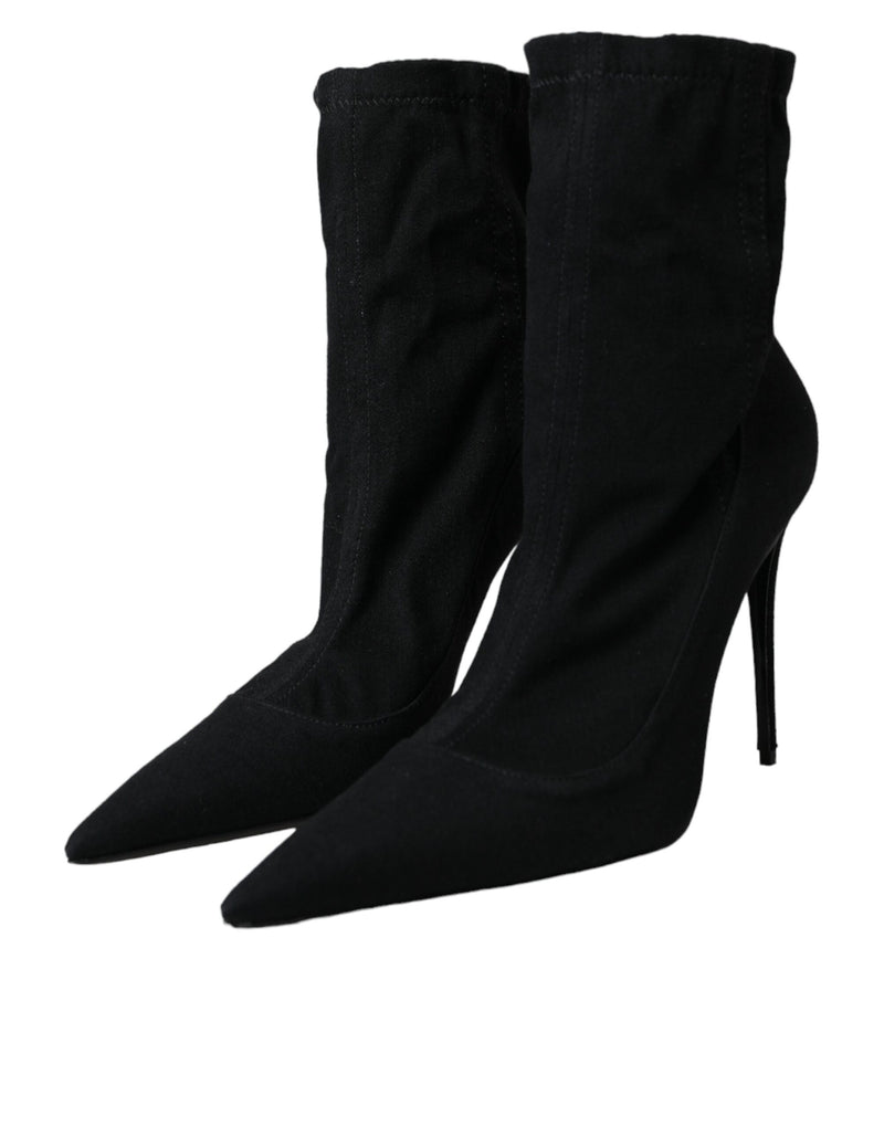 Black Stiletto Heels Denim Ankle Boots Shoes Dolce & Gabbana