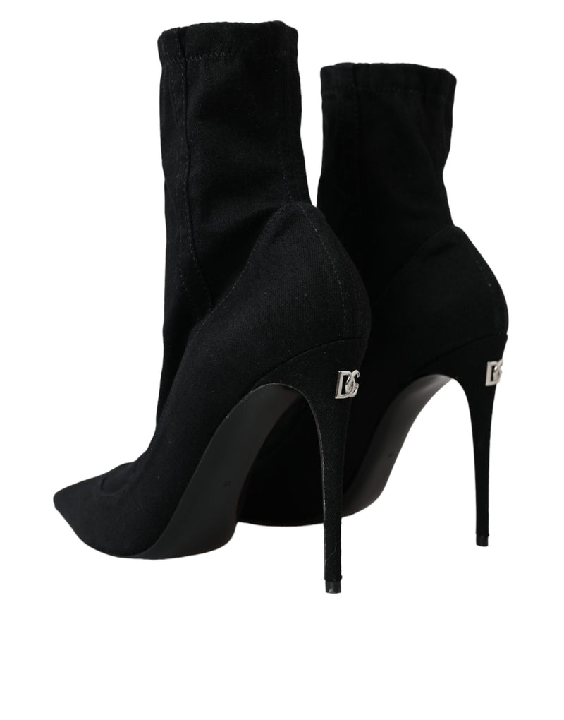 Black Stiletto Heels Denim Ankle Boots Shoes Dolce & Gabbana