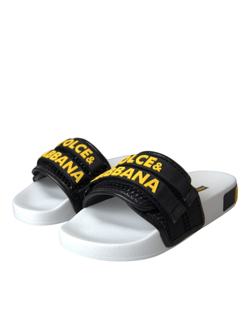 White Black Logo Beachwear Flats Sandals Shoes Dolce & Gabbana