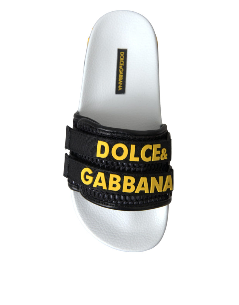 White Black Logo Beachwear Flats Sandals Shoes Dolce & Gabbana