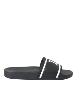 Black Leather I Love D&G Sandals Slides Shoes Dolce & Gabbana