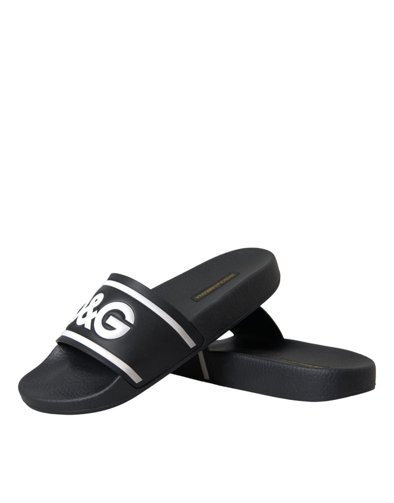 Black Leather I Love D&G Sandals Slides Shoes Dolce & Gabbana