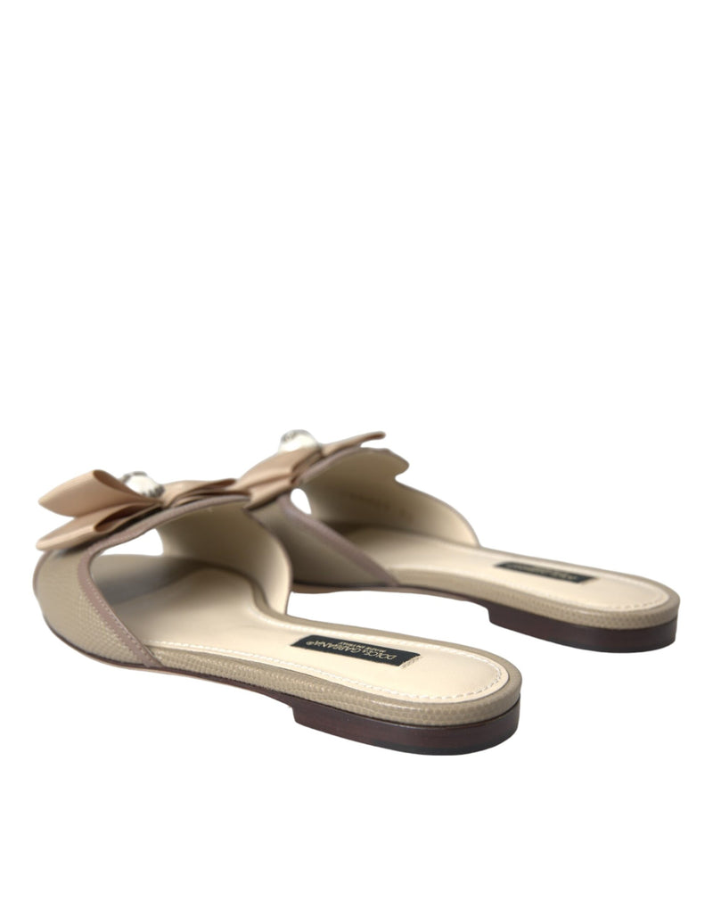 Beige Logo Pearl Flats Sandals Slides Shoes Dolce & Gabbana