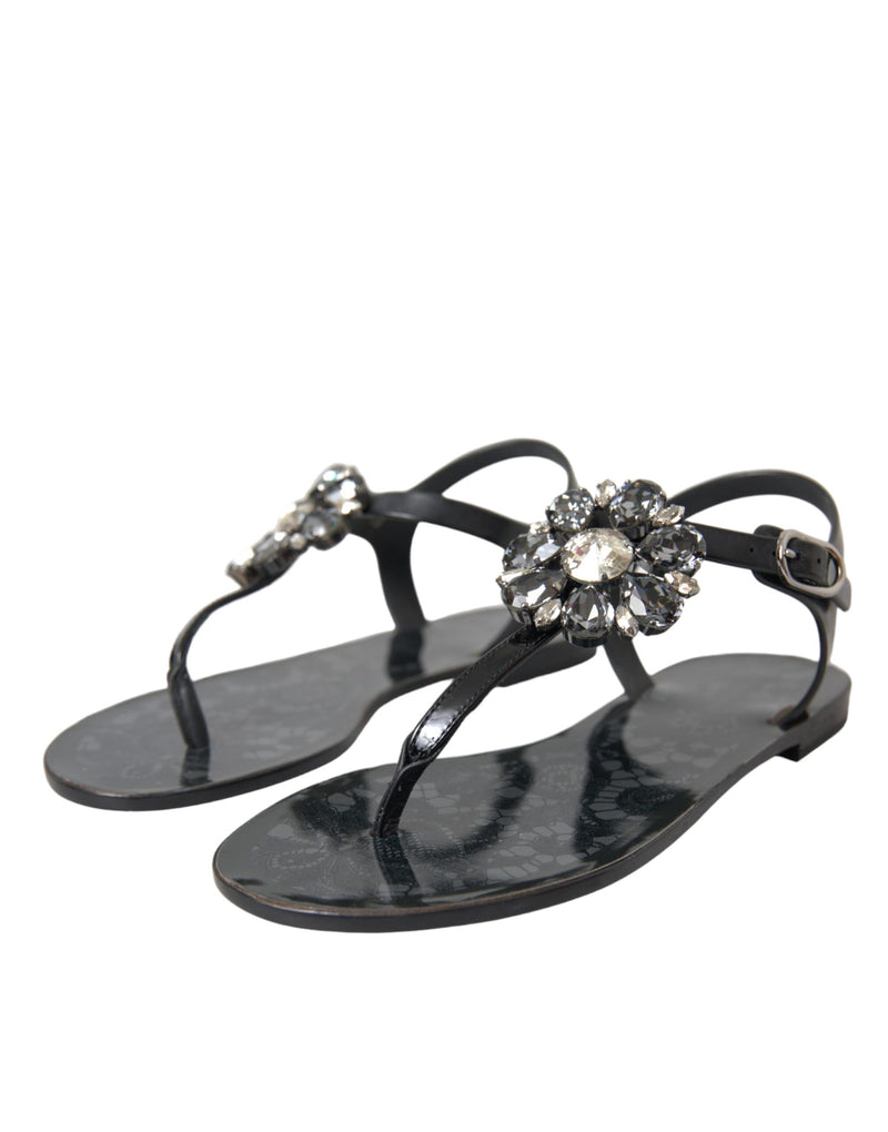 Black Crystal Flats Sandals Flip Flops Shoes Dolce & Gabbana