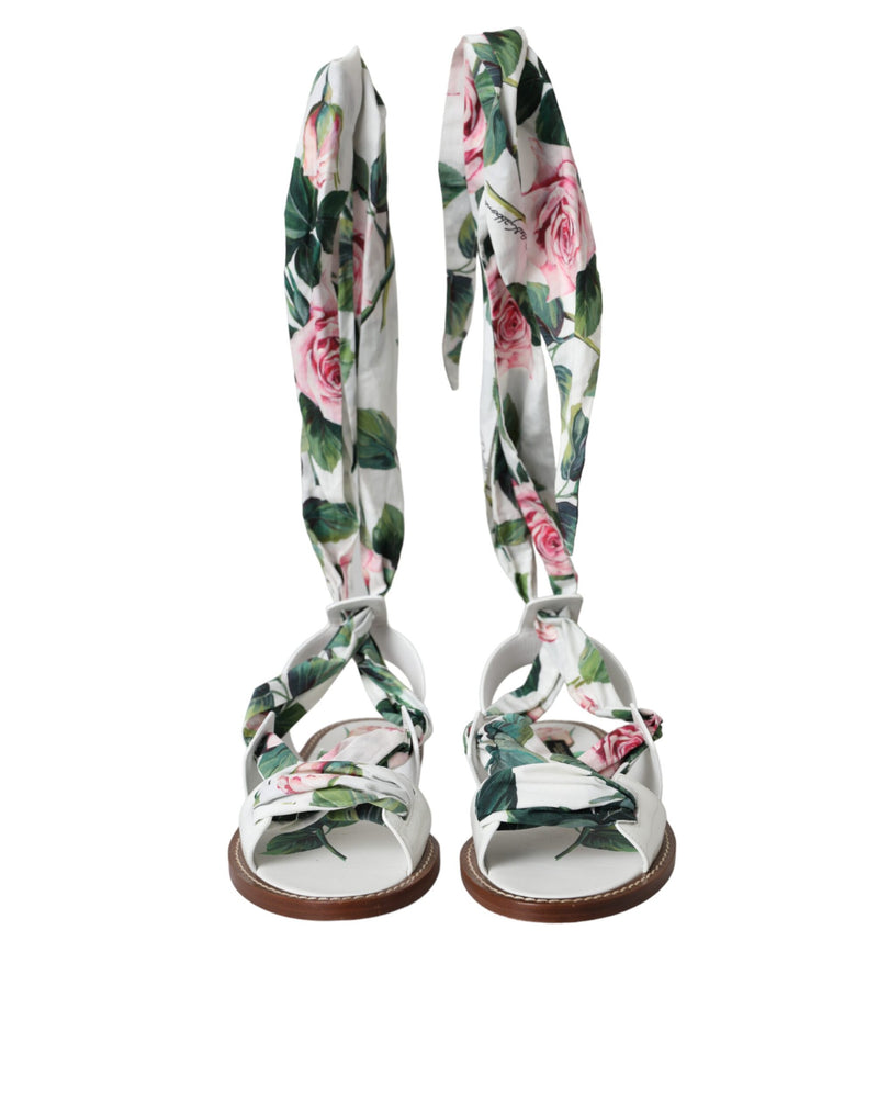 Multicolor Floral Print Ankle Wrap Sandals Shoes Dolce & Gabbana