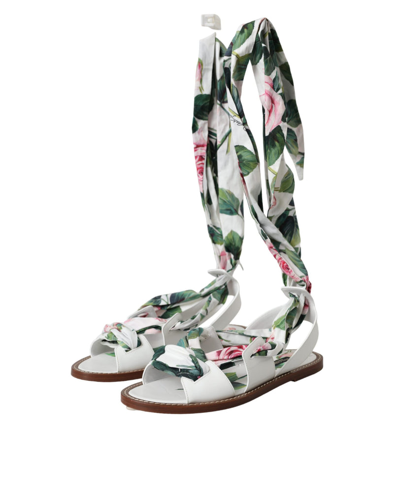 Multicolor Floral Print Ankle Wrap Sandals Shoes Dolce & Gabbana