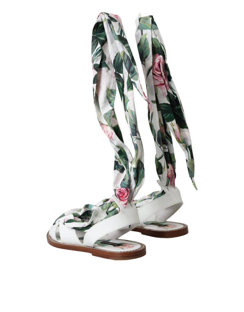 Multicolor Floral Print Ankle Wrap Sandals Shoes Dolce & Gabbana