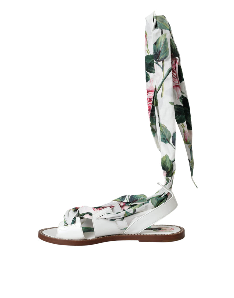 Multicolor Floral Print Ankle Wrap Sandals Shoes Dolce & Gabbana