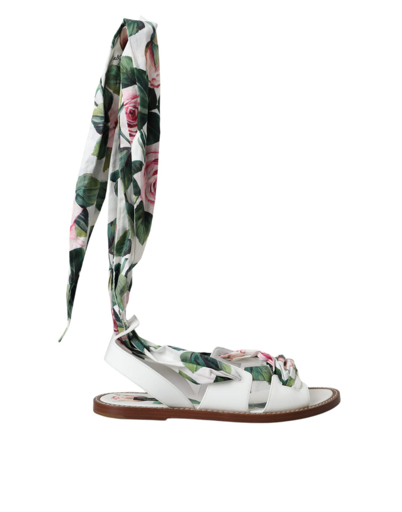 Multicolor Floral Print Ankle Wrap Sandals Shoes Dolce & Gabbana