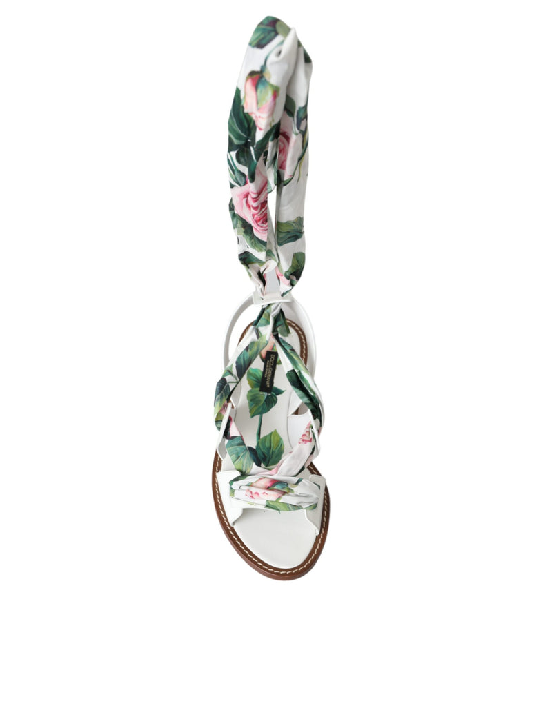 Multicolor Floral Print Ankle Wrap Sandals Shoes Dolce & Gabbana