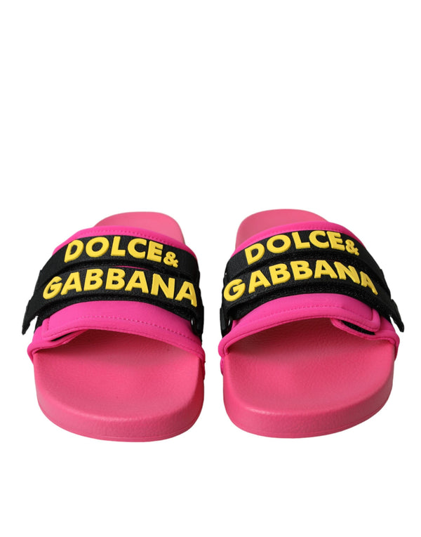 Pink Black Logo Beachwear Flats Sandals Shoes Dolce & Gabbana