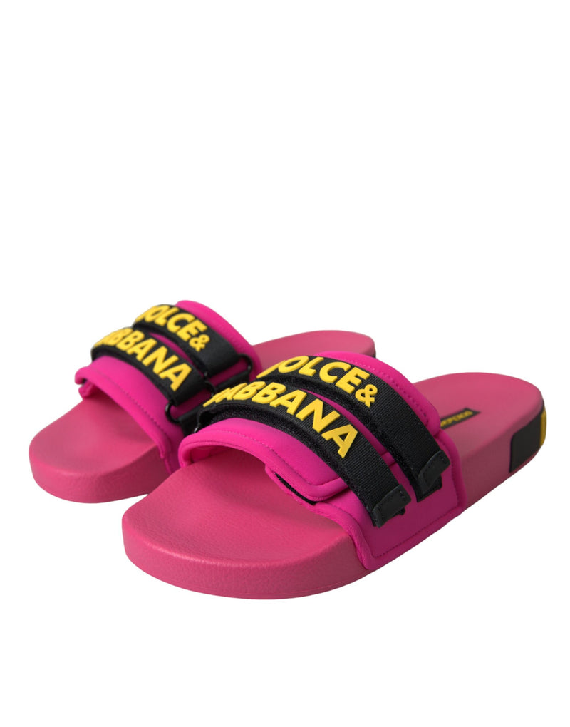 Pink Black Logo Beachwear Flats Sandals Shoes Dolce & Gabbana