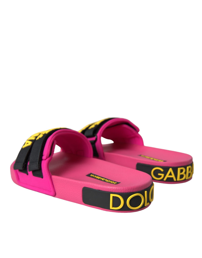 Pink Black Logo Beachwear Flats Sandals Shoes Dolce & Gabbana