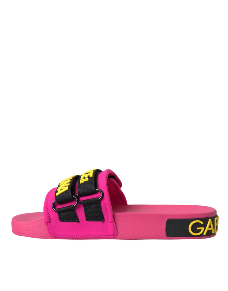 Pink Black Logo Beachwear Flats Sandals Shoes Dolce & Gabbana