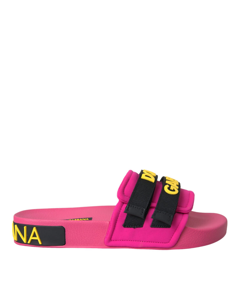 Pink Black Logo Beachwear Flats Sandals Shoes Dolce & Gabbana