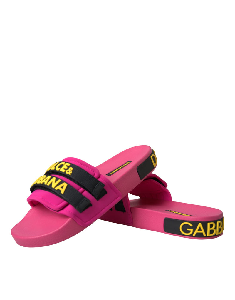 Pink Black Logo Beachwear Flats Sandals Shoes Dolce & Gabbana