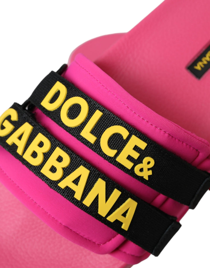 Pink Black Logo Beachwear Flats Sandals Shoes Dolce & Gabbana