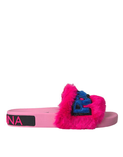 Multicolor Embroidered Fur Slides Sandals Shoes Dolce & Gabbana