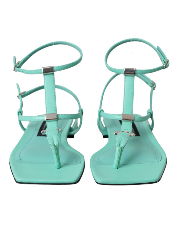 Aqua Green Leather Ankle Strap Flats Sandals Shoes Dolce & Gabbana