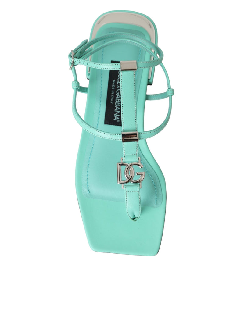 Aqua Green Leather Ankle Strap Flats Sandals Shoes Dolce & Gabbana