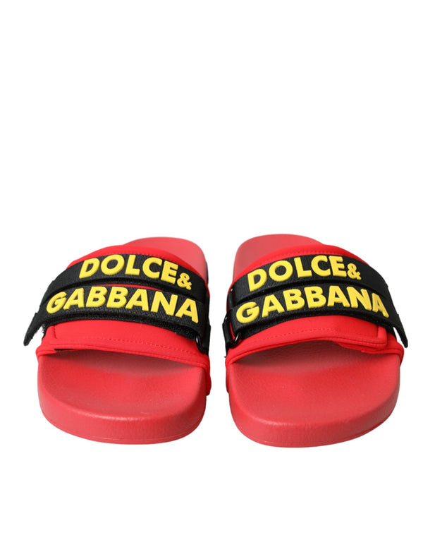 Red Black Logo Beachwear Flats Sandals Shoes Dolce & Gabbana