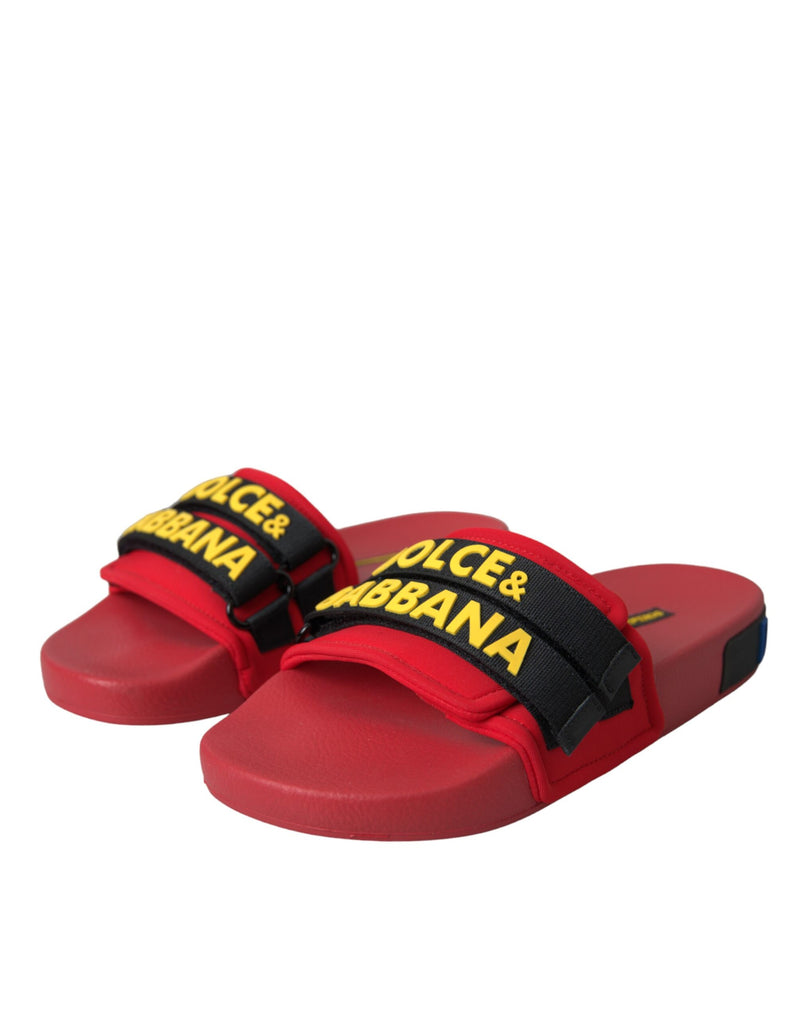 Red Black Logo Beachwear Flats Sandals Shoes Dolce & Gabbana