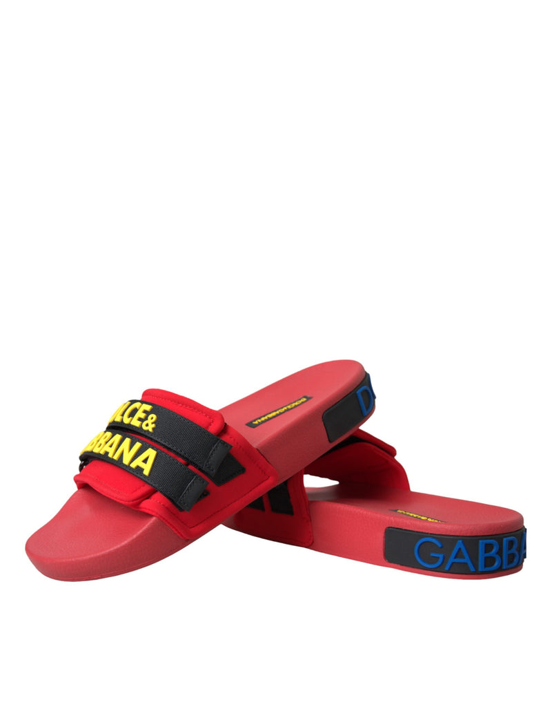 Red Black Logo Beachwear Flats Sandals Shoes Dolce & Gabbana