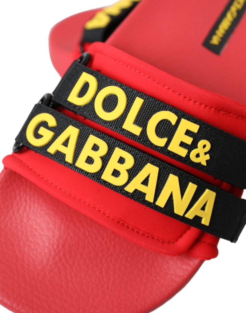 Red Black Logo Beachwear Flats Sandals Shoes Dolce & Gabbana