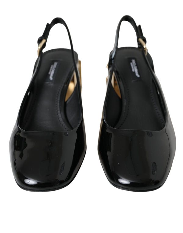 Black Gold Leather Embellished Slingbacks Shoes Dolce & Gabbana