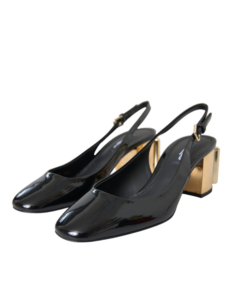 Black Gold Leather Embellished Slingbacks Shoes Dolce & Gabbana