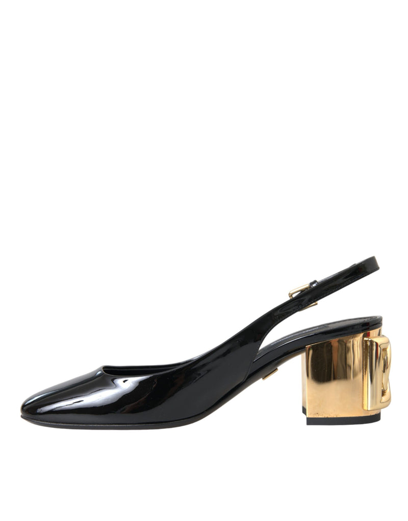 Black Gold Leather Embellished Slingbacks Shoes Dolce & Gabbana