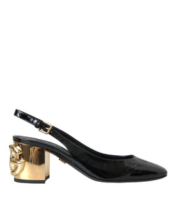 Black Gold Leather Embellished Slingbacks Shoes Dolce & Gabbana