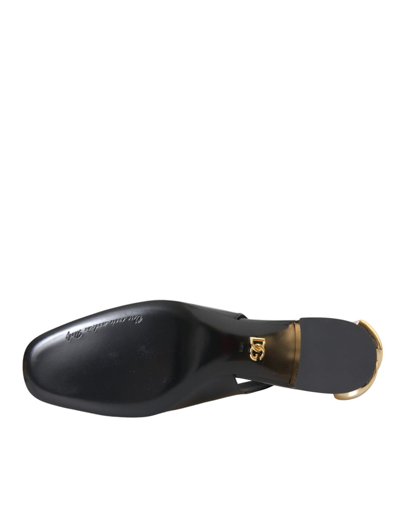 Black Gold Leather Embellished Slingbacks Shoes Dolce & Gabbana