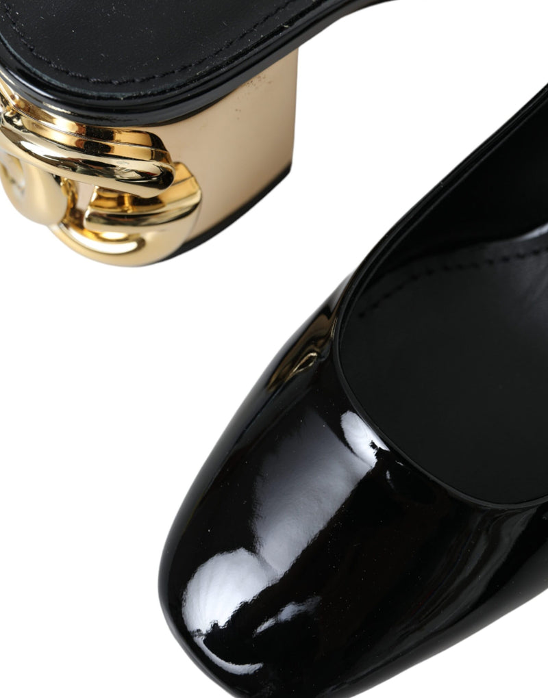 Black Gold Leather Embellished Slingbacks Shoes Dolce & Gabbana