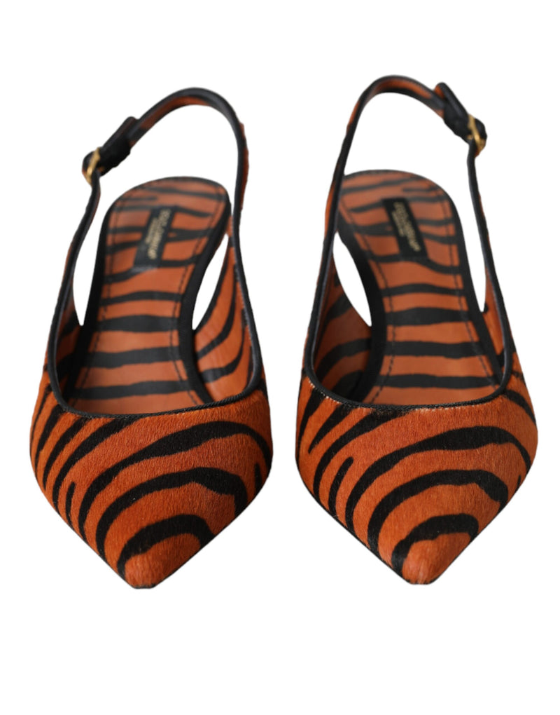 Black Orange Zebra Leather Slingbacks Shoes Dolce & Gabbana