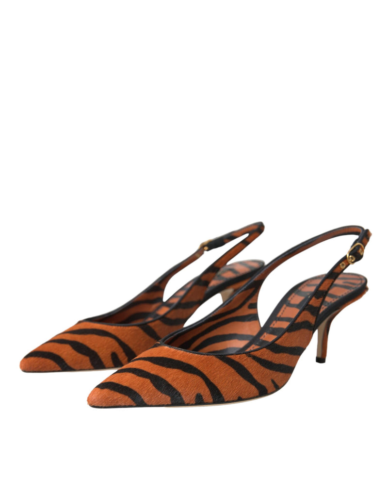 Black Orange Zebra Leather Slingbacks Shoes Dolce & Gabbana