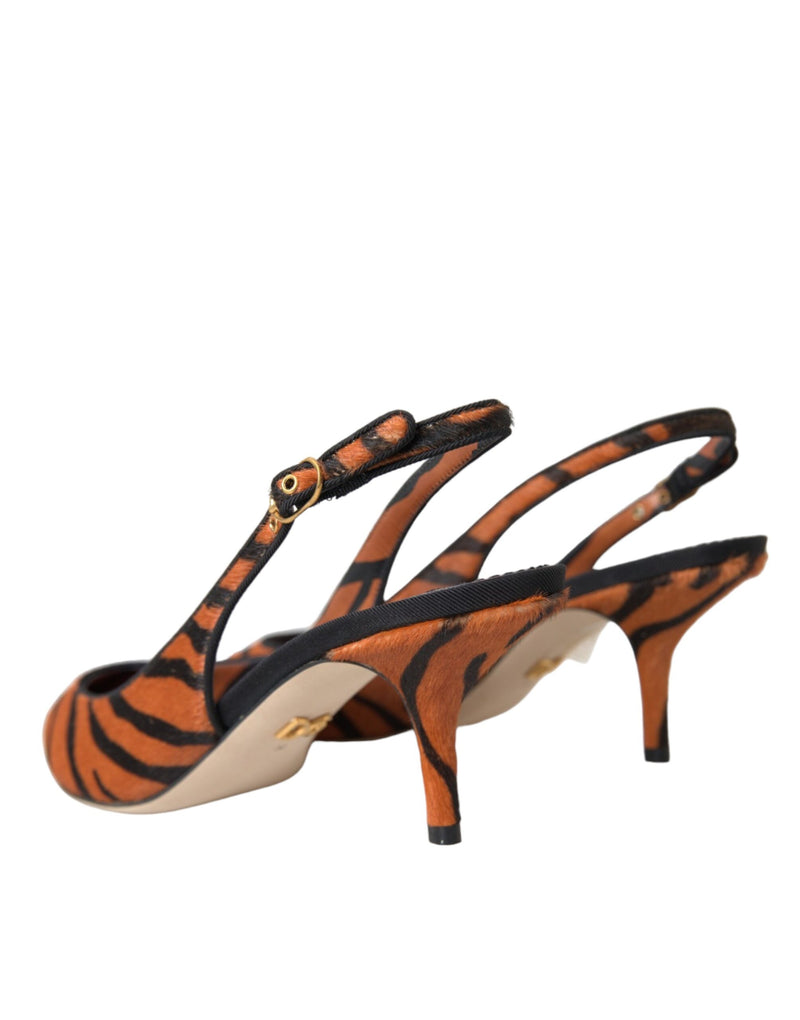 Black Orange Zebra Leather Slingbacks Shoes Dolce & Gabbana