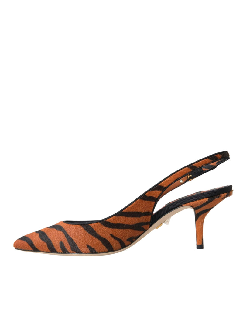 Black Orange Zebra Leather Slingbacks Shoes Dolce & Gabbana