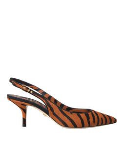 Black Orange Zebra Leather Slingbacks Shoes Dolce & Gabbana