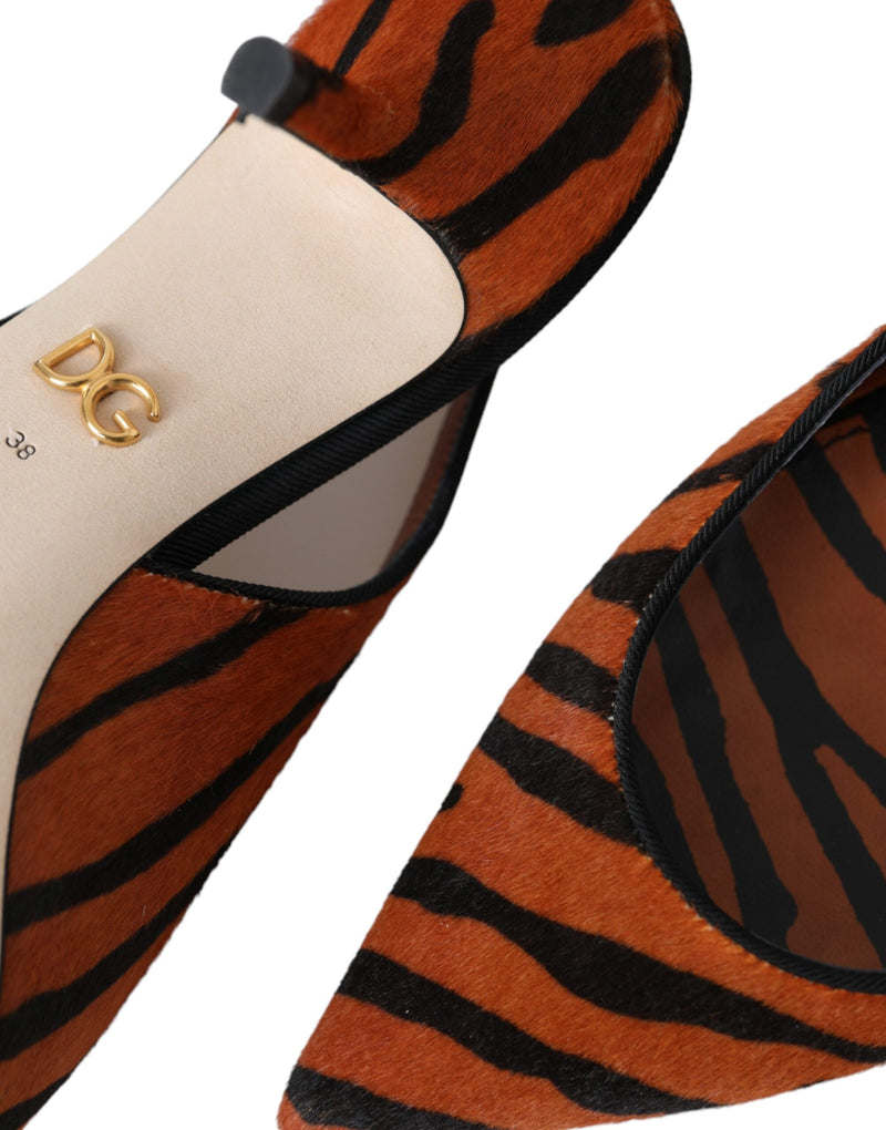 Black Orange Zebra Leather Slingbacks Shoes Dolce & Gabbana